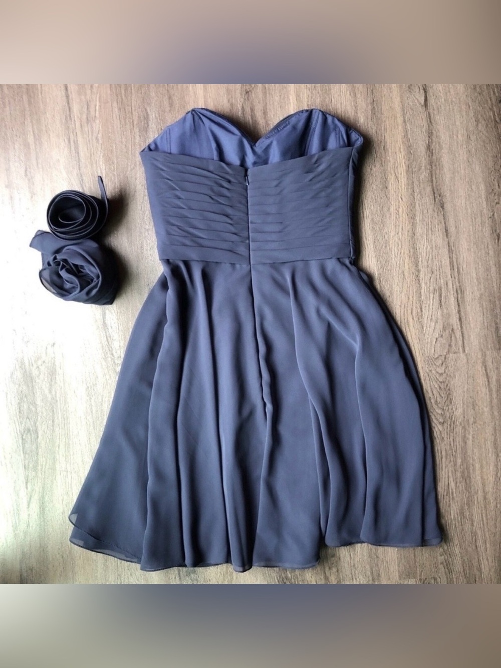 Mori Lee Strapless Slate Blue Cocktail Dress - Picture 5 of 10